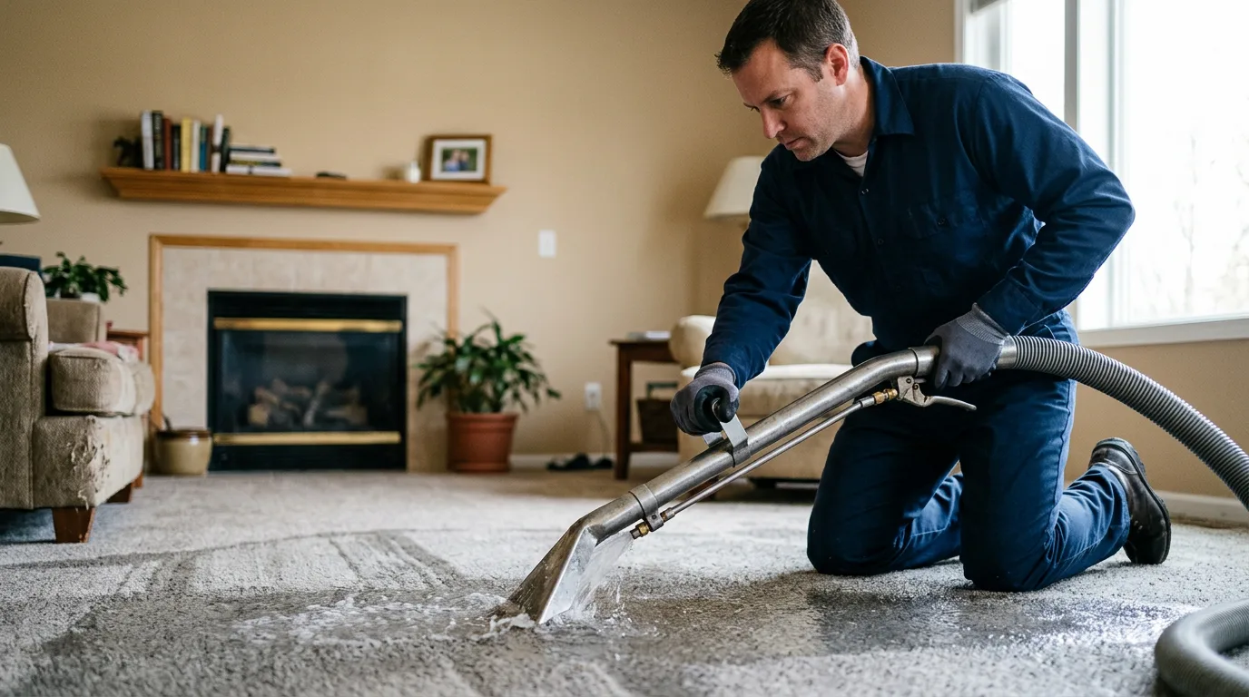 Water damage restoration technician working near Camden, IN